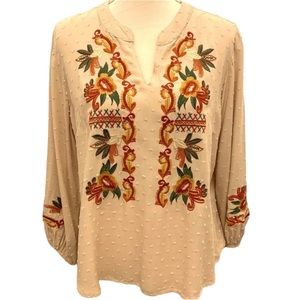 Solitaire Embroidered Swiss Dot Blouse Lg